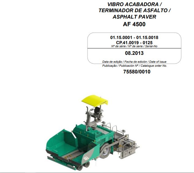 CATALOGO DE PEÇAS VIBRO ACABADORA AF 4500 CIBER
