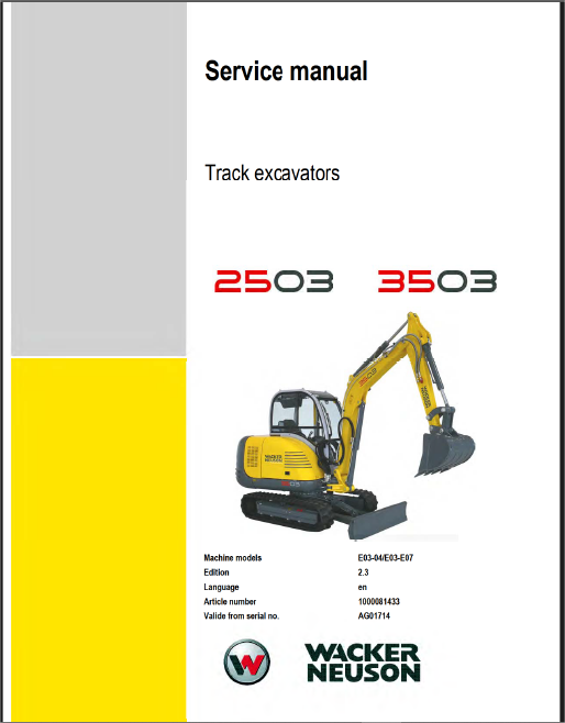 MANUAL DE SERVIÇO MINI ESCAVADEIRA  3503 WALKER NELSON
